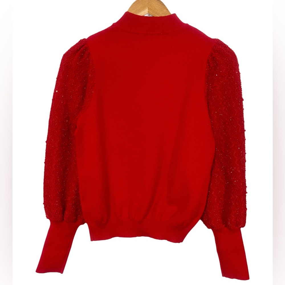 Nanette Lepore Vibrant Red Knit Top with Sequin Sleeves Holiday Party Size M - Picture 3 of 7
